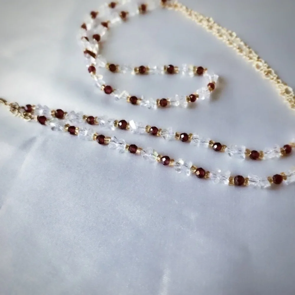 - SUNGLASSES AND MASK Swarovski, garnet, CHAIN
